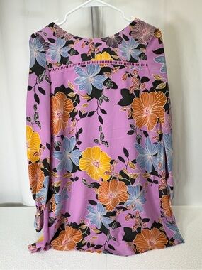 French Connection Lavender Floral Tunic Top with Yellow & Blue Blooms 3667